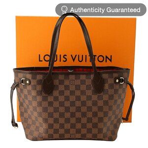 Authentic Louis Vuitton Neverfull PM Purse Damier Ebene Tote Shoulder Bag Red